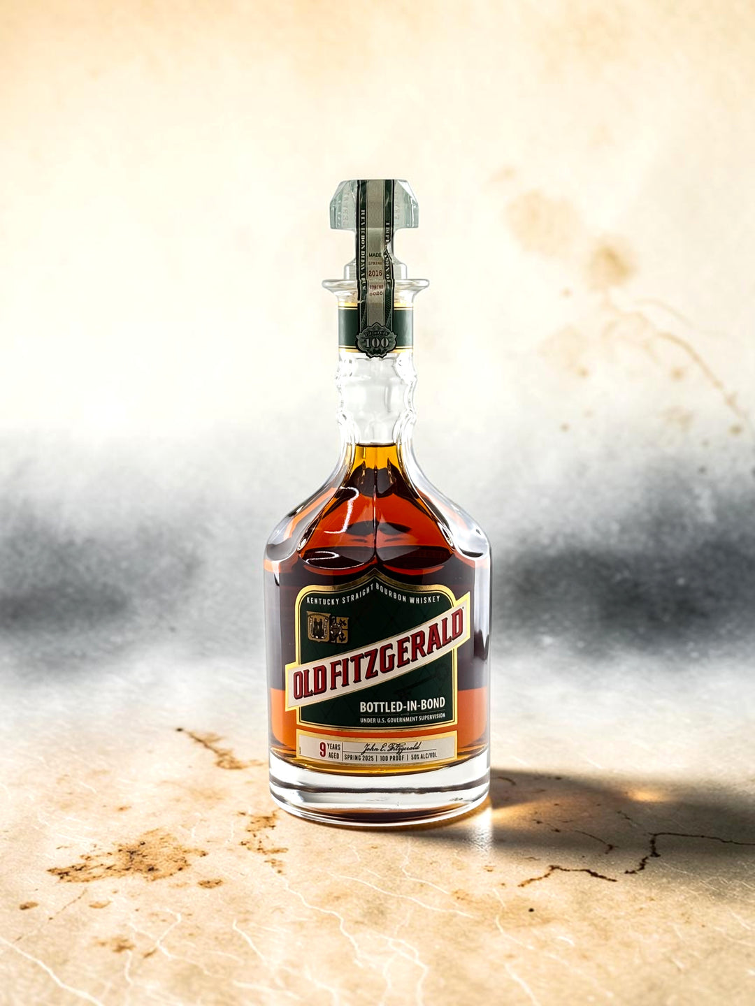  Primary
Old Fitzgerald Bottled-in-Bond 9 Year Spring 2025 bourbon decanter, front view.
