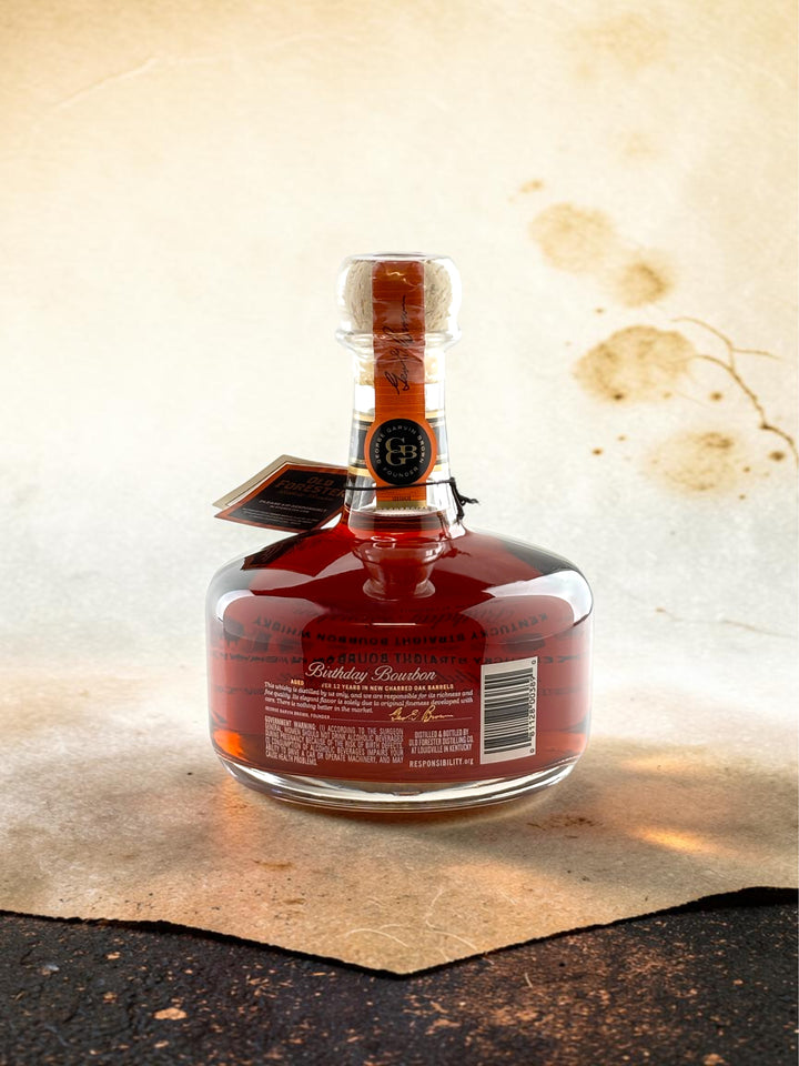 Primary Old Forester Birthday Bourbon 2024 12 year bottle, back label.