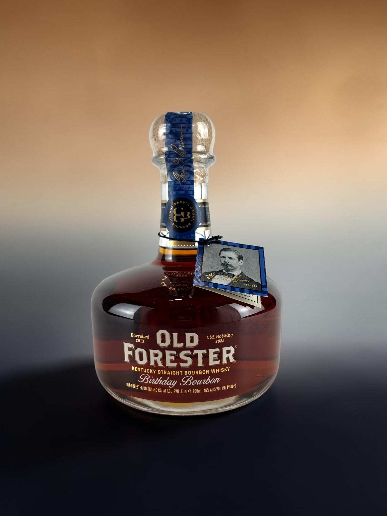 Primary
Old Forester Birthday Bourbon 2025 25th Anniversary sweet mash bourbon bottle, front label.