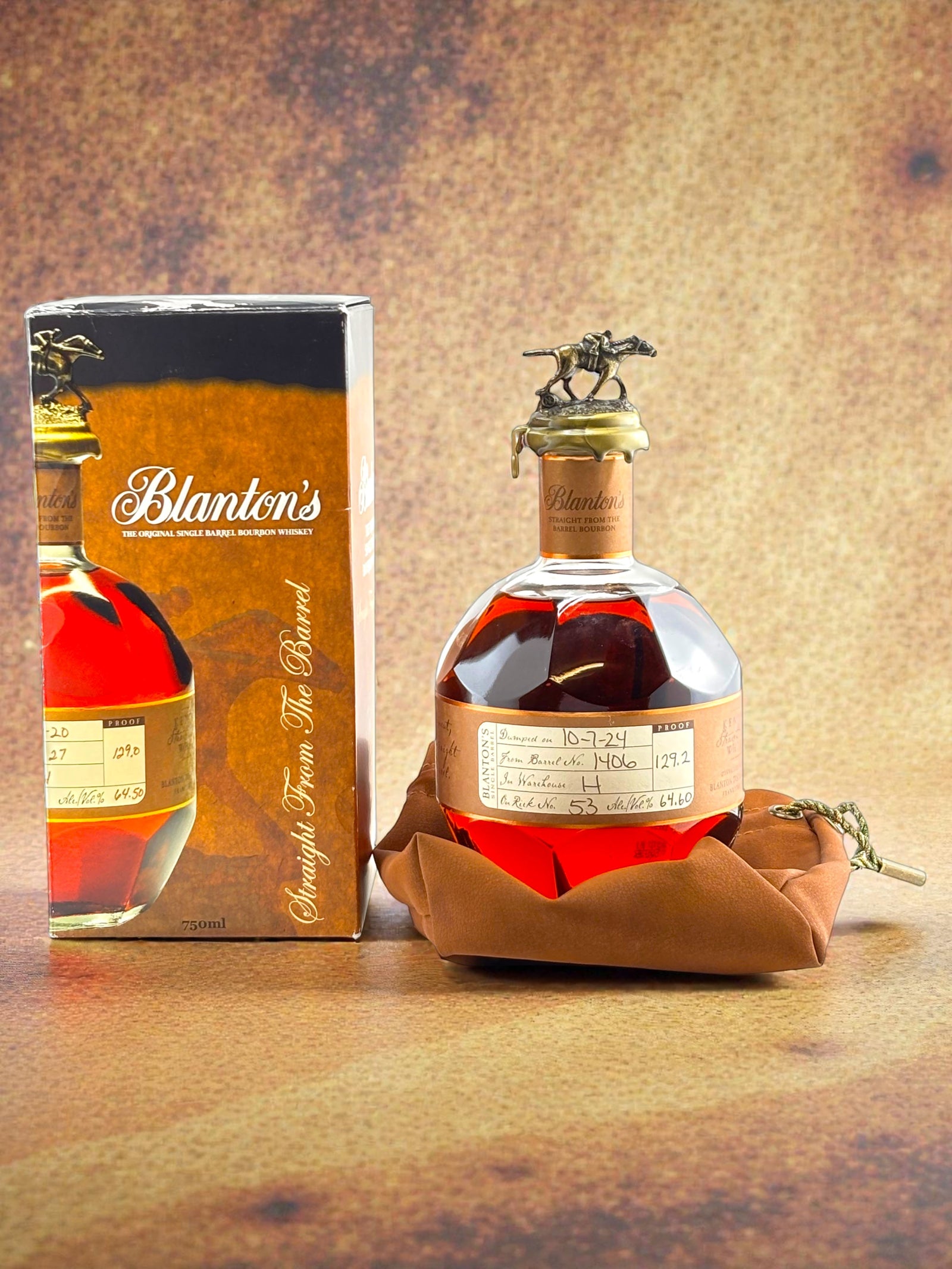 Primary
Blanton's Straight From The Barrel cask strength bourbon bottle.